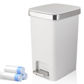UUJOLY front view of white bathroom trash can showing compact design and clean lines