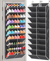 UVIAHOMI front view of hanging shoe organizer showing dark grey finish and clear pockets, saves space