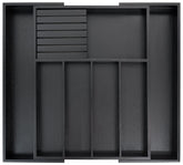 VaeFae front view of bamboo organizer showing tidy compartments and modern black finish