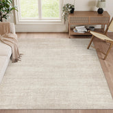 Valenrug front view shows beige design and room anchoring benefit