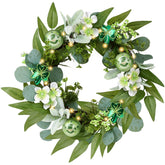 Valery Madelyn front door wreath hung on door showing welcoming spring decor