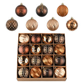 Valery Madelyn front packaging showing full 16-piece metallic ornament set and easy storage benefit