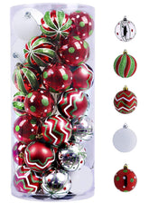 Valery Madelyn front packaging showing 35-piece red green white ornament set, ready-to-hang benefit