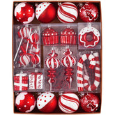 Valery Madelyn front packaging showing 80-piece red and white ornament set for easy decorating