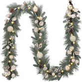 Valery Madelyn front view of full 9ft garland adding festive mantel curb appeal