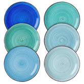 vancasso front view of six blue salad plates, stylish table upgrade