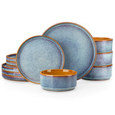 vancasso front view of full blue set showing cohesive table appeal