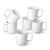 vancasso front view of six ivory porcelain mugs showing elegant set and durability