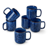 vancasso frontal view of six blue STARRY mugs, shows cohesive set and aesthetic