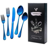 VANDBAO front view of blue flatware set showing complete service, vibrant look