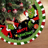 Vanfunny red and green tree skirt front view showing festive design and coverage benefit