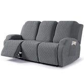 VANSOFY front view showing full dark gray slipcover and neat fit