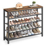 VASAGLE front view of 5-tier shoe rack showing organized shoes and entryway benefit
