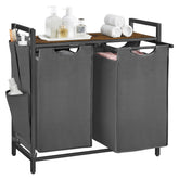 VASAGLE front view of hamper showing dual bags and steel frame for neat sorting