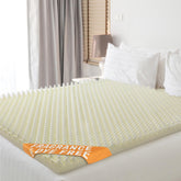 Vaunn frontal view of hospital twin topper showing fit and edges, adds therapeutic comfort