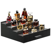 Vdamu front view black wood organizer showing organized cologne bottles and tidy display benefit