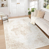 VECARF front view of 5x7 vintage beige rug showing pattern and framing benefit