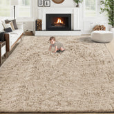 VECARF camel shag rug front view showing plush surface and warm tone benefit comfort