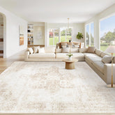 VECARF front view of beige 8x10 rug showing vintage medallion pattern and warm tones for style