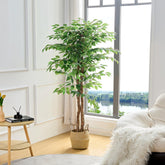 VECELO 5ft ficus front view shows lifelike greenery and instant decor impact
