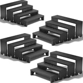 Vecxoty front view of black tiered riser showing ready-to-use setup and tidy display benefit