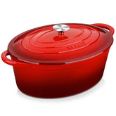Velaze front overall view in red showing durable cast-iron and attractive kitchen-ready finish