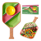 VELENTI front view of paddle-shaped tray showing compartments and handle for convenient serving