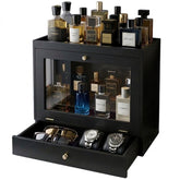 Vellabliss front view showing organized cologne bottles and tidy display benefit