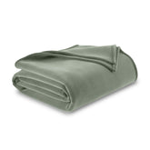 Vellux queen front view in sage green showing full coverage and soft look