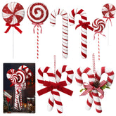 Vercraft front view of eight candy cane picks showing bright festive appeal