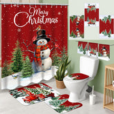 Vesici shower curtain front view showing festive red design and instant decor upgrade