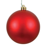 Vickerman red matte front view showing six ornaments and ready-to-hang floral wire