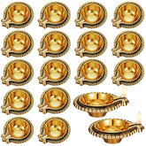 VIHOSE front view of 20-piece brass diya set shows neat packaging and elegant gold finish