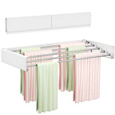 Vikaqi front view of wall-mounted rack folded and extended showing space-saving benefit
