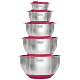 Viking front view of full bowl set showing lids and polished finish benefits organization