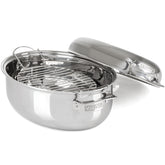 Viking oval roaster front view showing mirror finish and handles for elegant serving