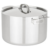 Viking stock pot front view showing polished finish and lid, professional appearance benefit