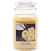 Village Candle apothecary jar front view showing elegant ivory finish and label, enhances decor