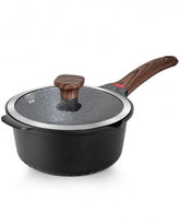 Vinchef 4QT saucepan front view showing sleek black exterior and lid, perfect for everyday cooking
