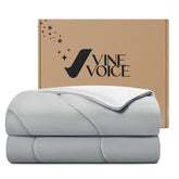 Vine Voice front view of silver gray cooling comforter showing neat finish and modern look