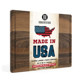Virginia Boys Kitchens front view of walnut cutting board, durable carving surface