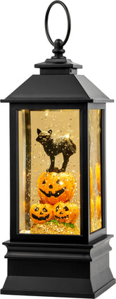 VISFLAIR front view of Halloween lantern showing illuminated pumpkin scene benefit: eye-catching seasonal accent