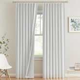 Vision Home front view of white pinch pleat curtains showing clean modern look and privacy