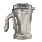 Vitamix front view showing compact stainless-steel container and ergonomic handle benefit convenience