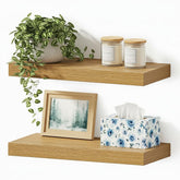 Vivelove oak front view showing clean floating shelf and neat storage benefit
