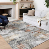 vivorug front view of 8x10 gray rust rug showing modern abstract design and cozy appeal
