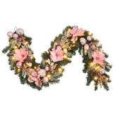 Vofuly front view of 6ft pink gold garland showing full decorative length and lights