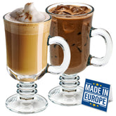 Volarium front view of two clear Irish coffee mugs showing elegant design and gifting appeal