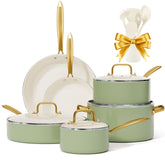 VONIKI front view of the full 16-piece set, showing included pans and lids for convenience
