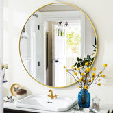 VooBang gold round mirror front view shows elegant accent and clear reflection